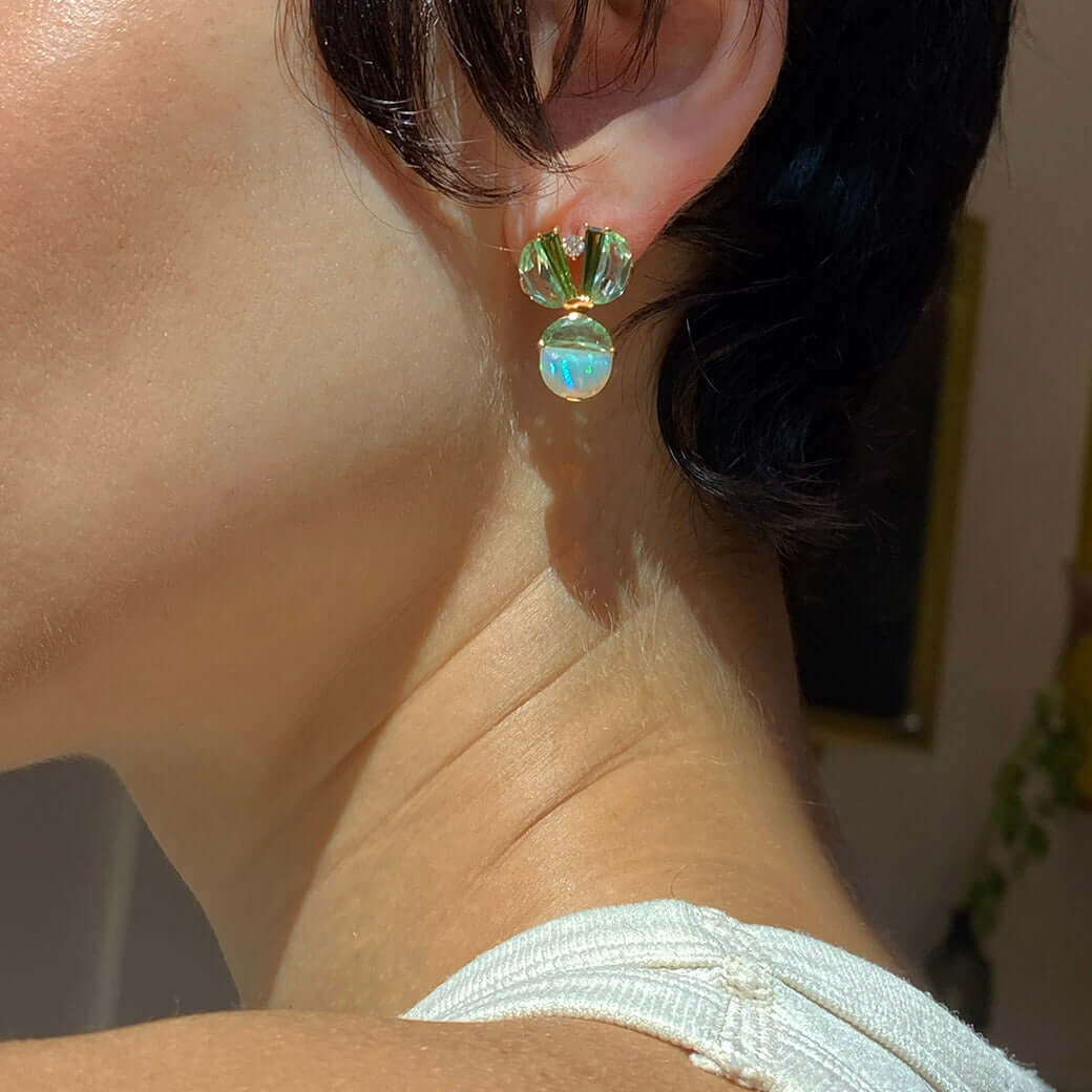 Trofeo Earrings - Emerald Blue Tourmaline, Ethiopian Opal