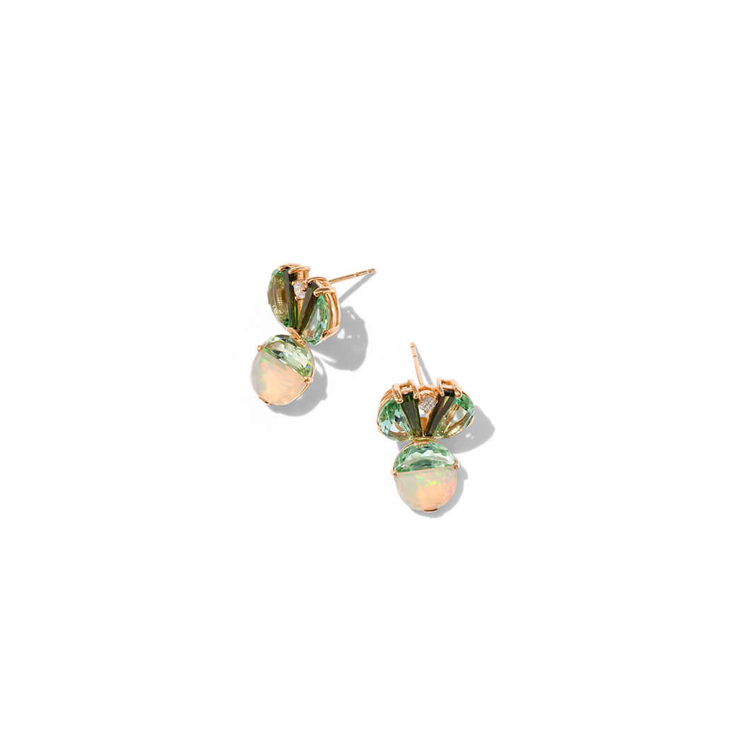 Trofeo Earrings - Emerald Blue Tourmaline, Ethiopian Opal