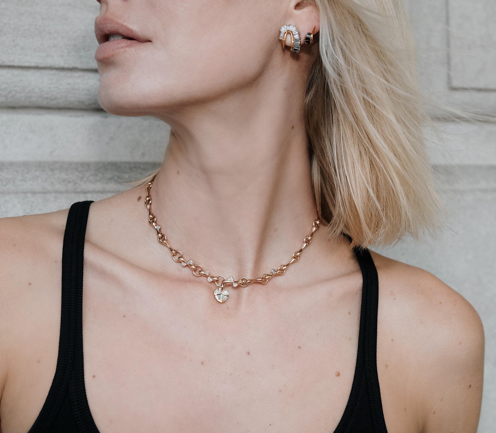 Switchback Halfmoon Diamond Baton Necklace