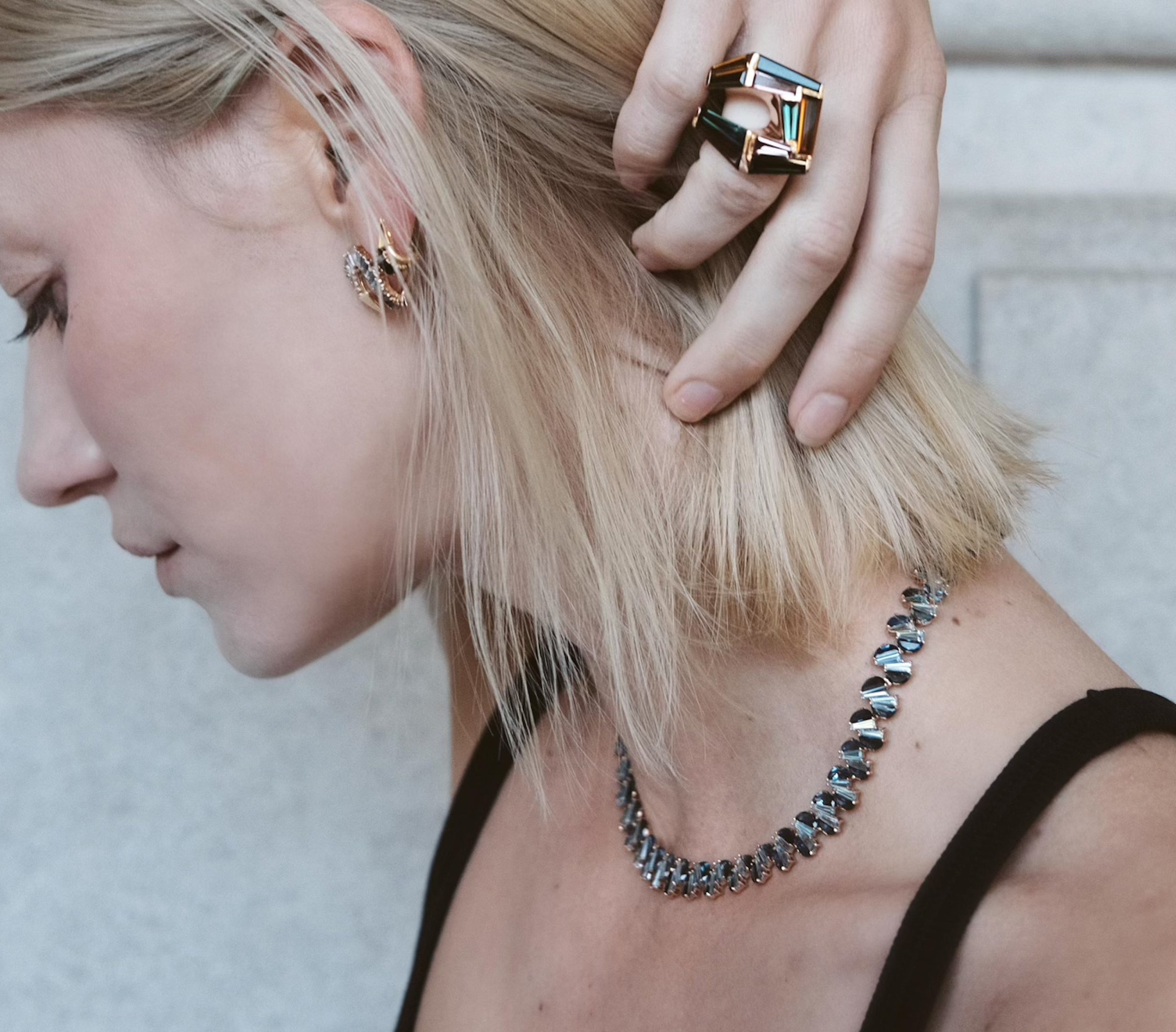 Braided Collar Riviere Necklace - Sapphire and Aquamarine