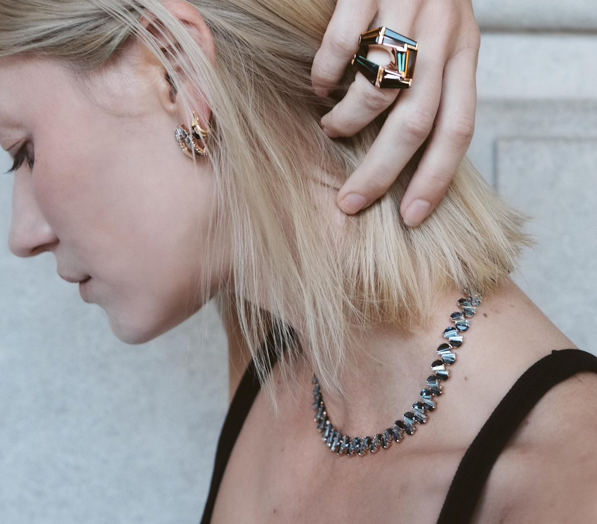 Braided Collar Riviere Necklace - Sapphire and Aquamarine