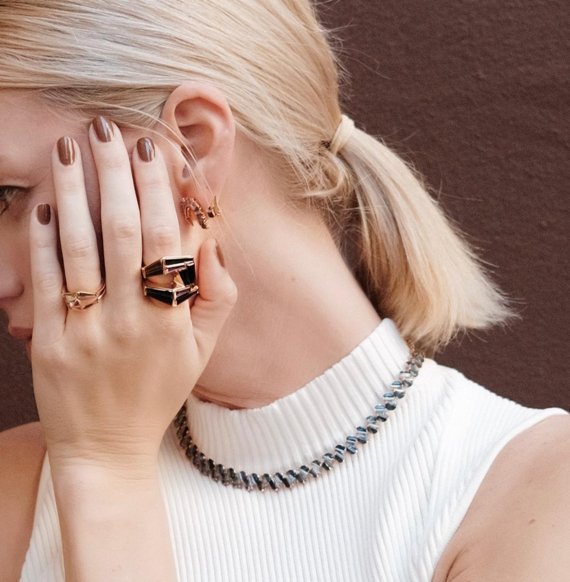 Braided Collar Riviere Necklace - Sapphire and Aquamarine