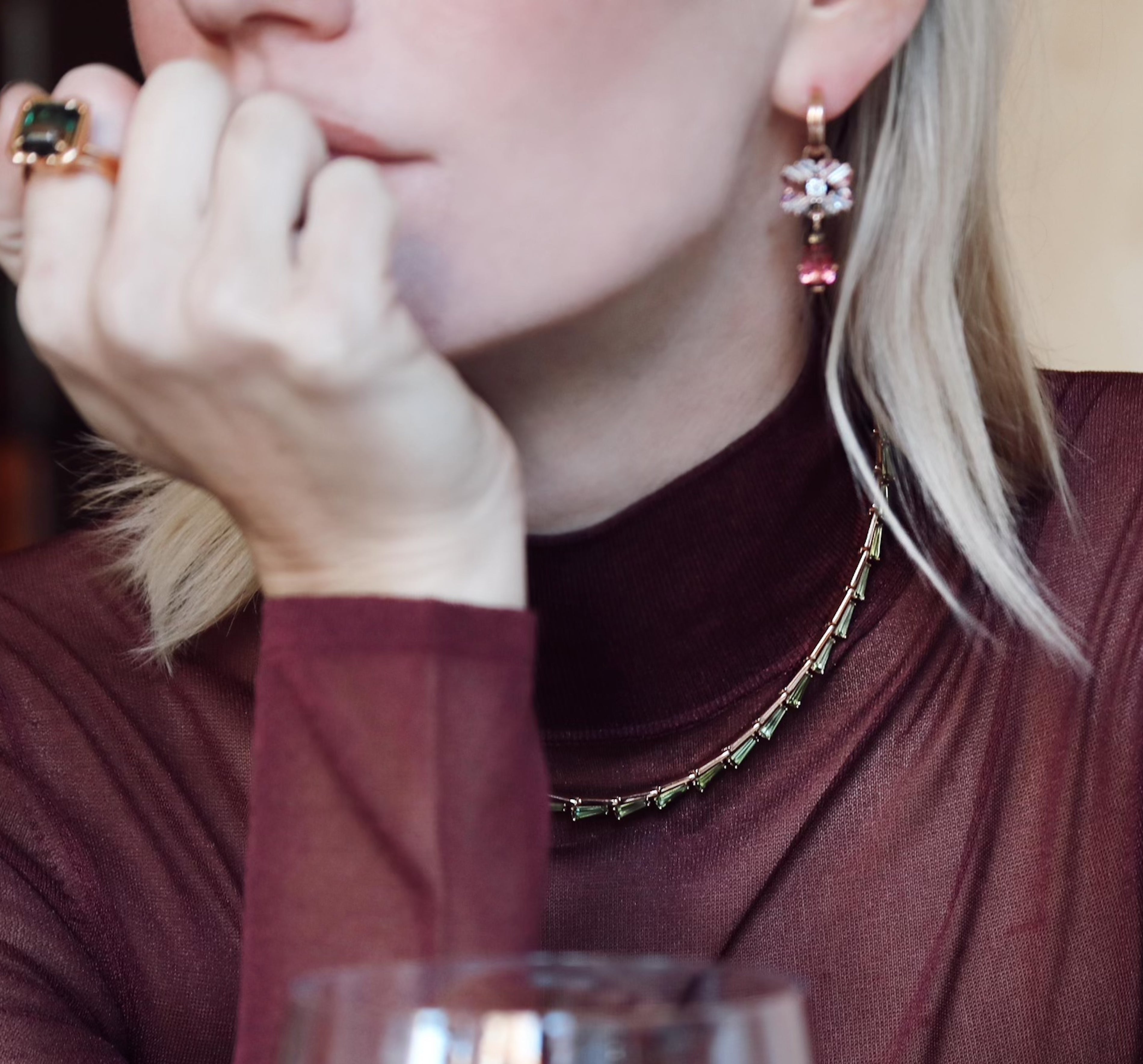 Wheat Riviere Necklace - Green Tourmaline