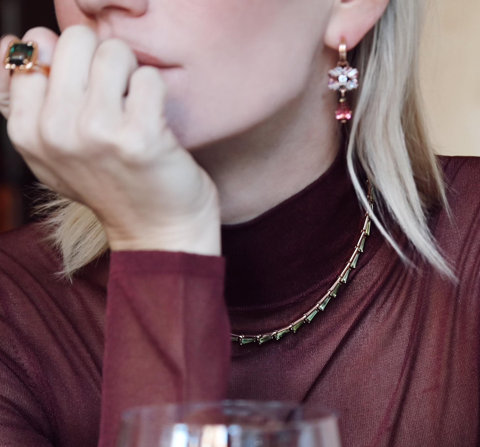 Wheat Riviere Necklace - Green Tourmaline