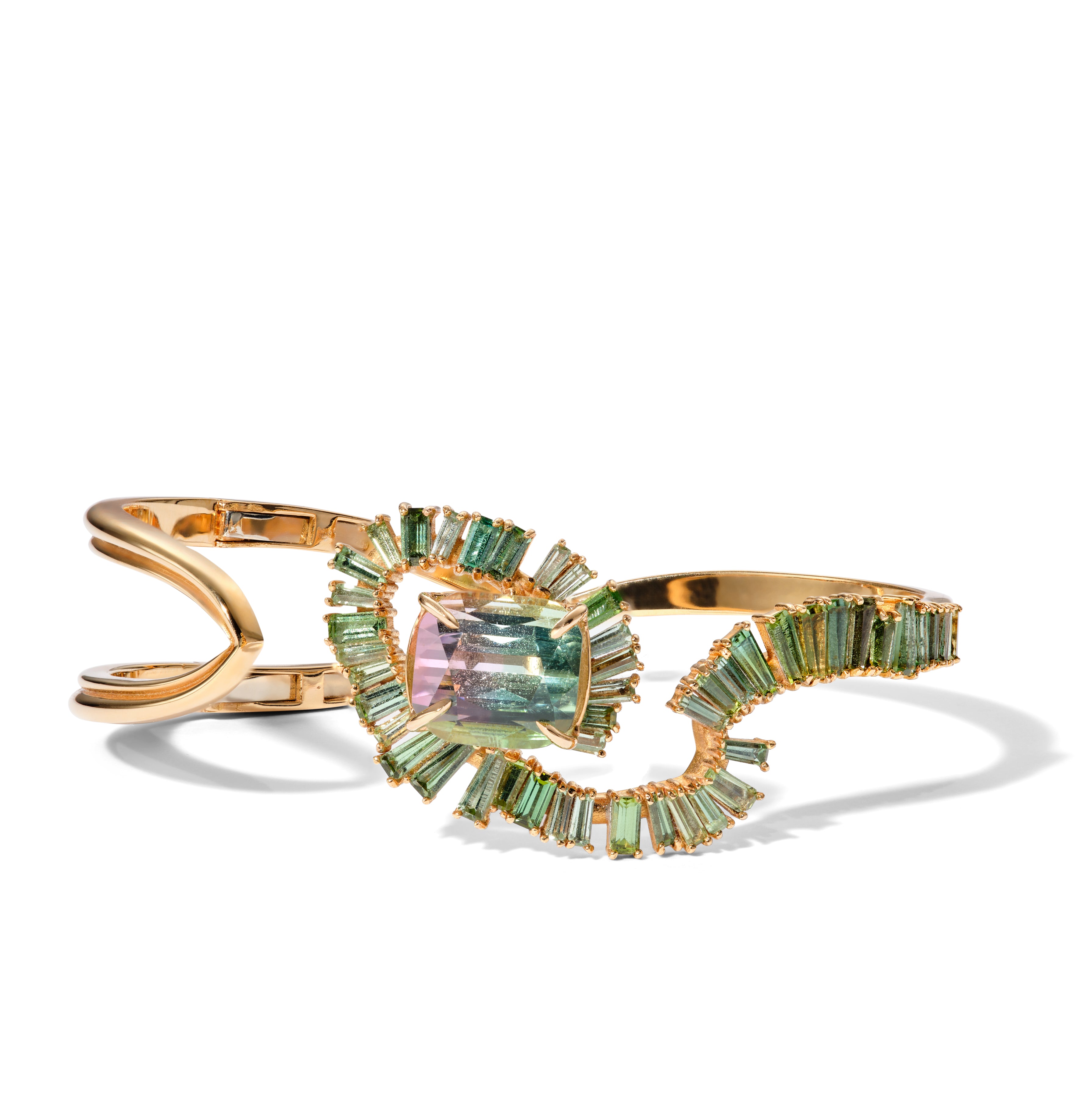 Solitaire Fray Open Cuff Bracelet - Bi-Color Tourmaline