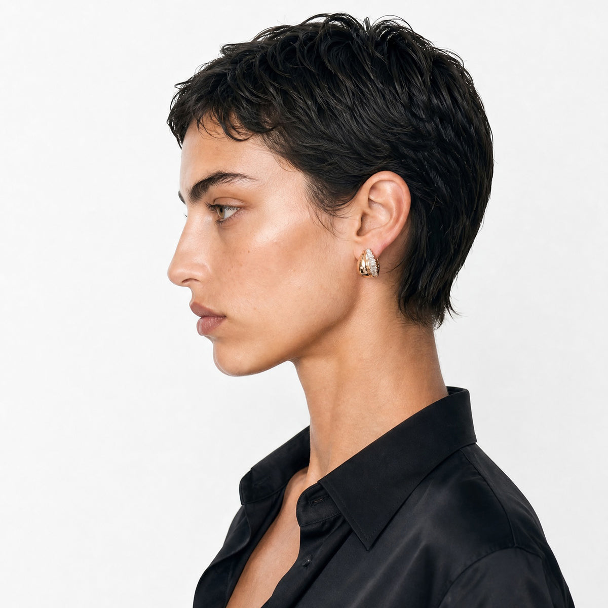 Side Ruched Teardrop Hoops - Diamond