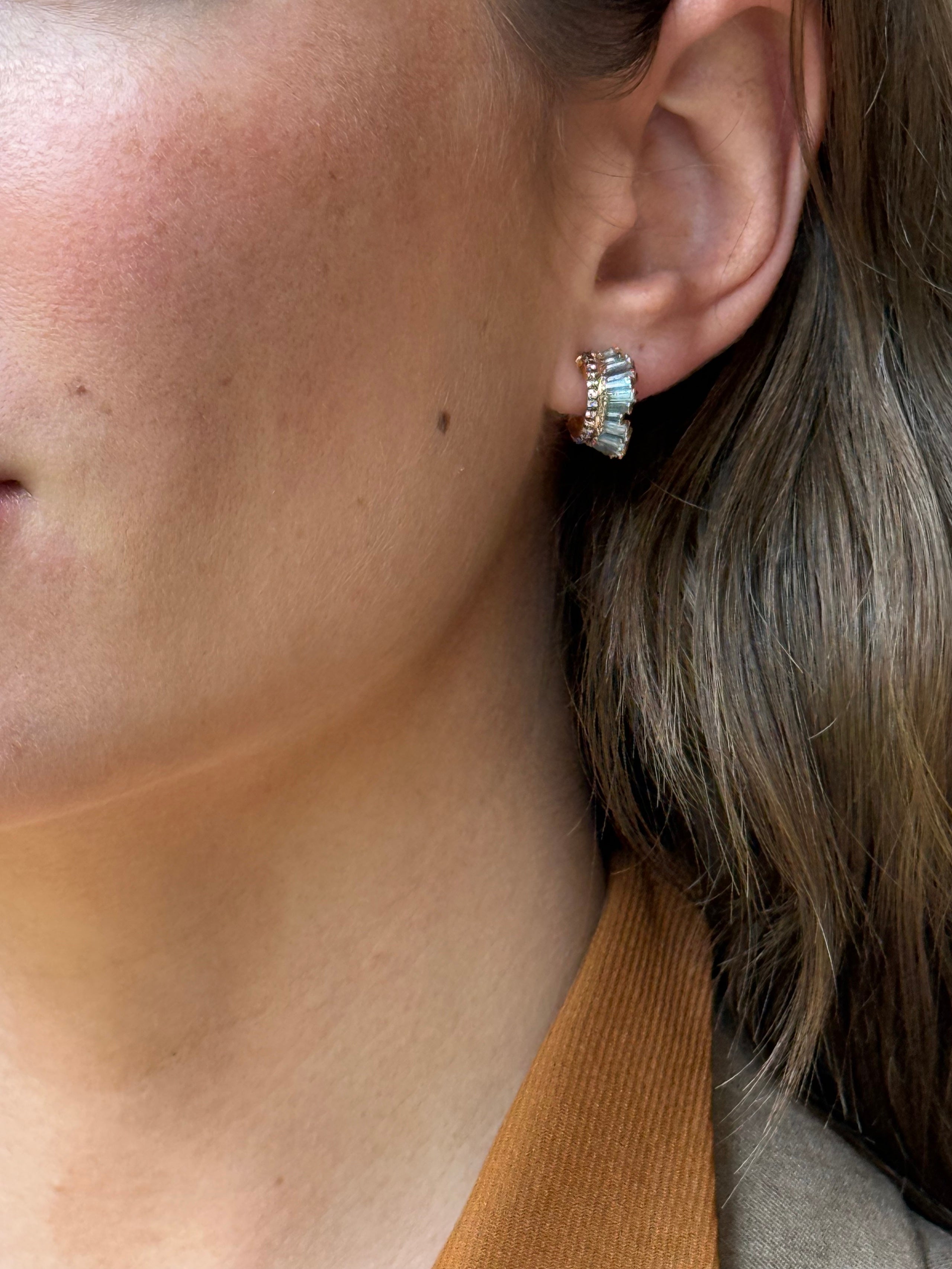 Petite Ruched Hoops - Aquamarine, & Diamond Pavé