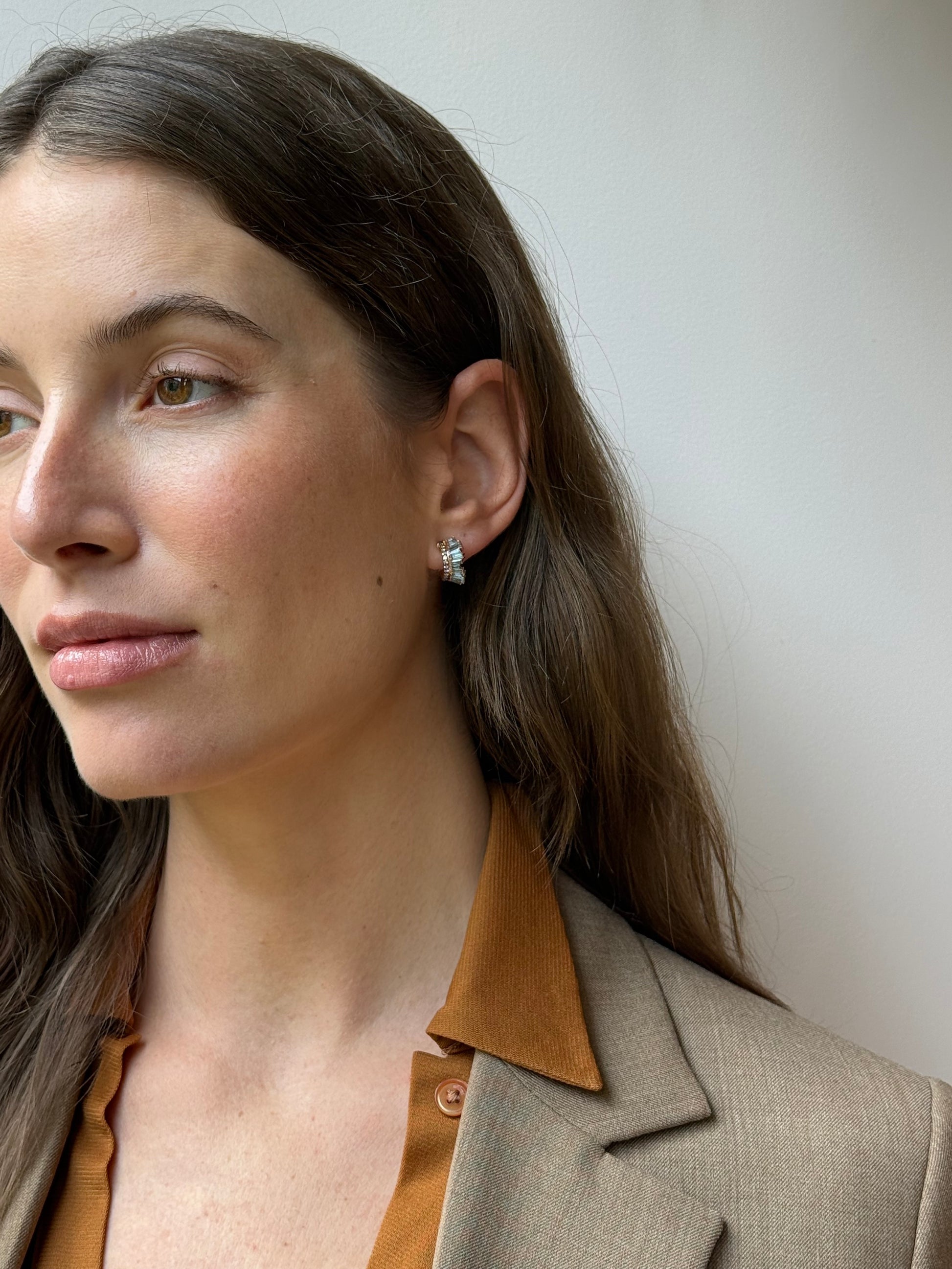 Petite Ruched Hoops - Aquamarine, & Diamond Pavé
