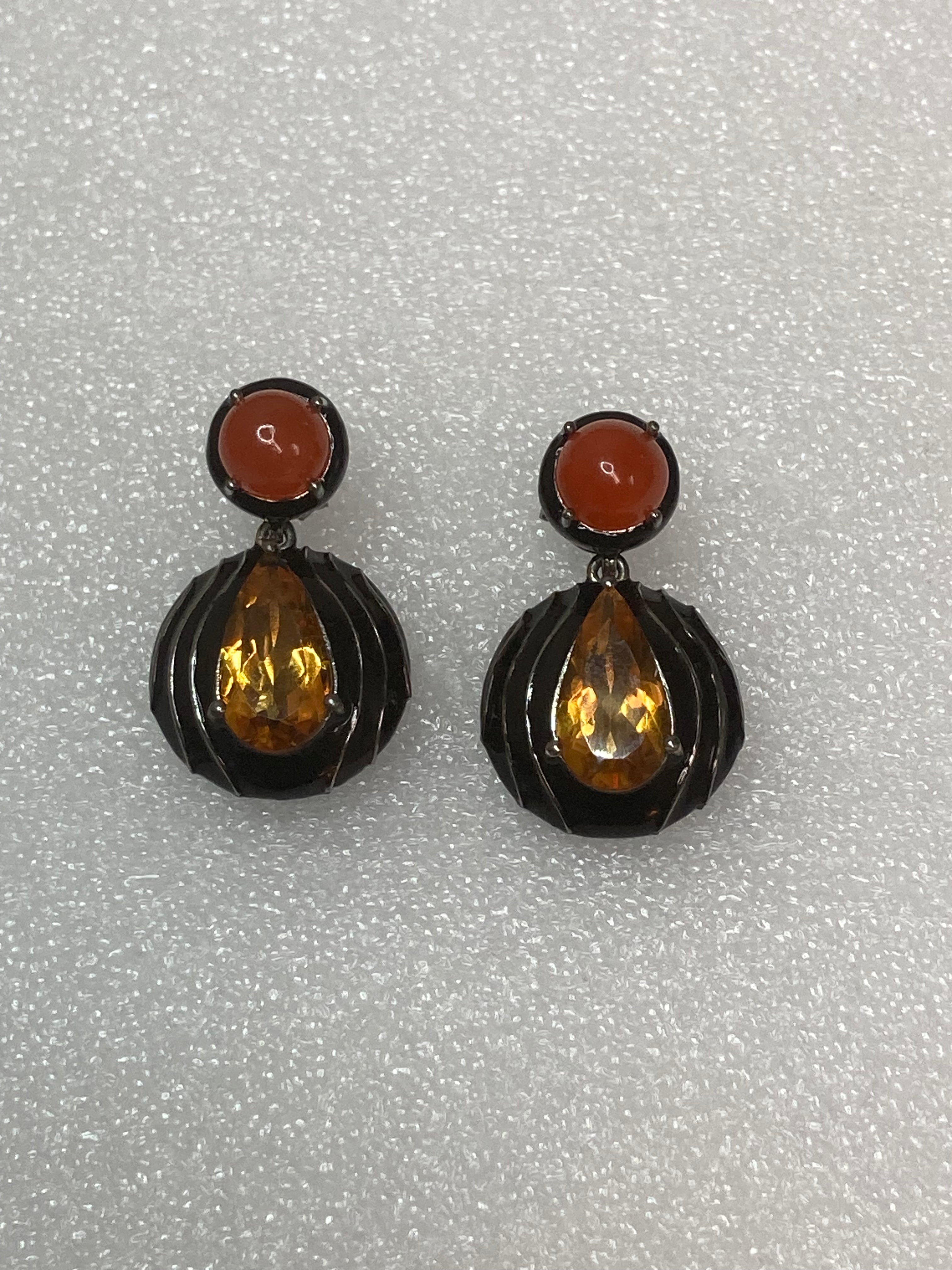 Thumbprint Earrings - Citrine & Carnelian