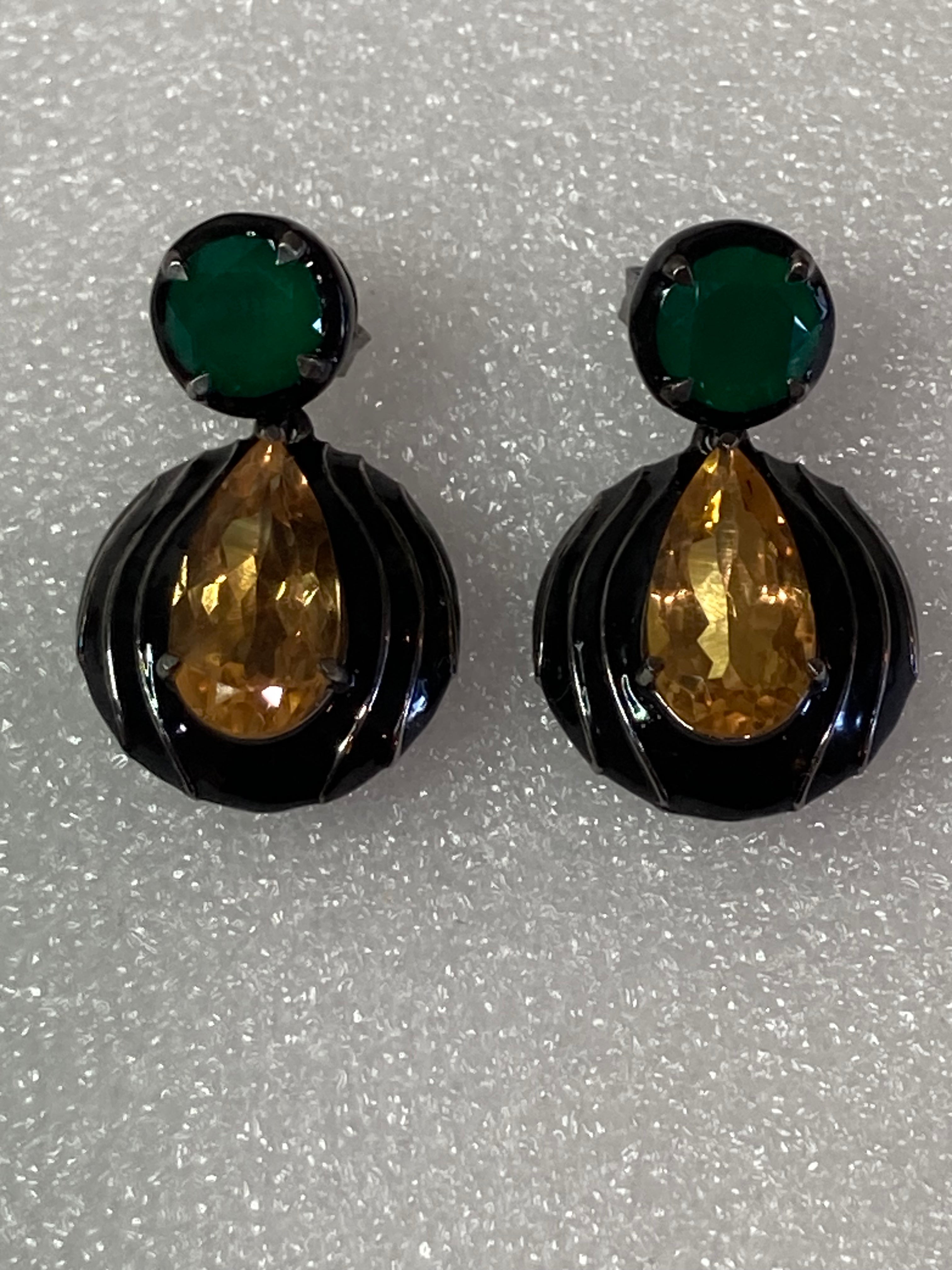 Thumbprint Earrings - Citrine & Green Onyx