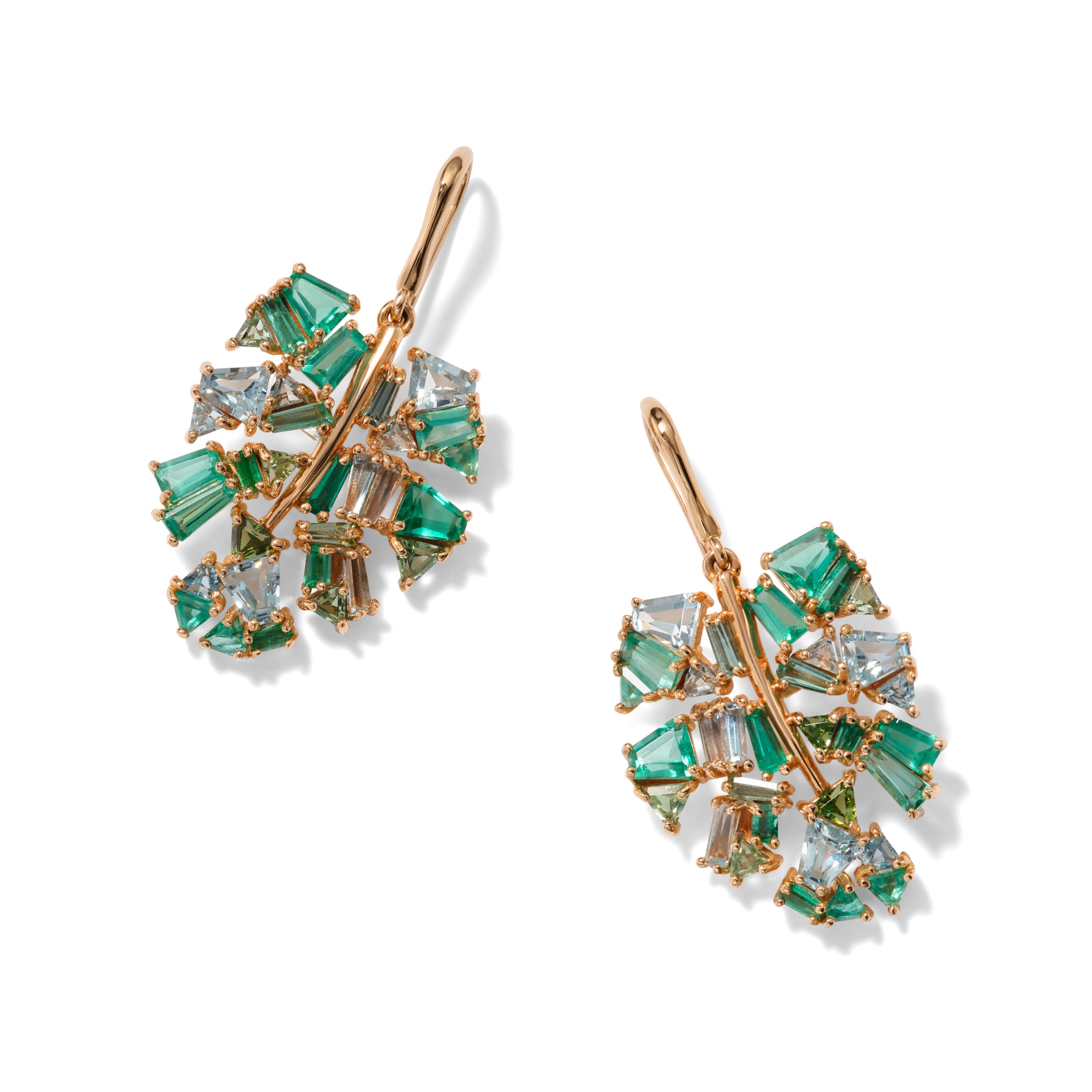 Monstera Leaf Earrings - Aquamarine, Emerald & Green Tourmaline
