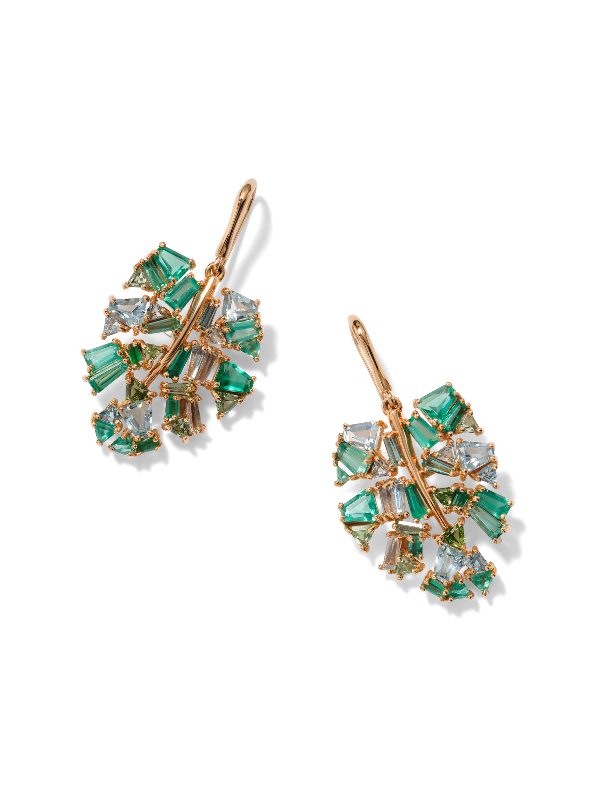 Monstera Leaf Earrings - Aquamarine, Emerald & Green Tourmaline