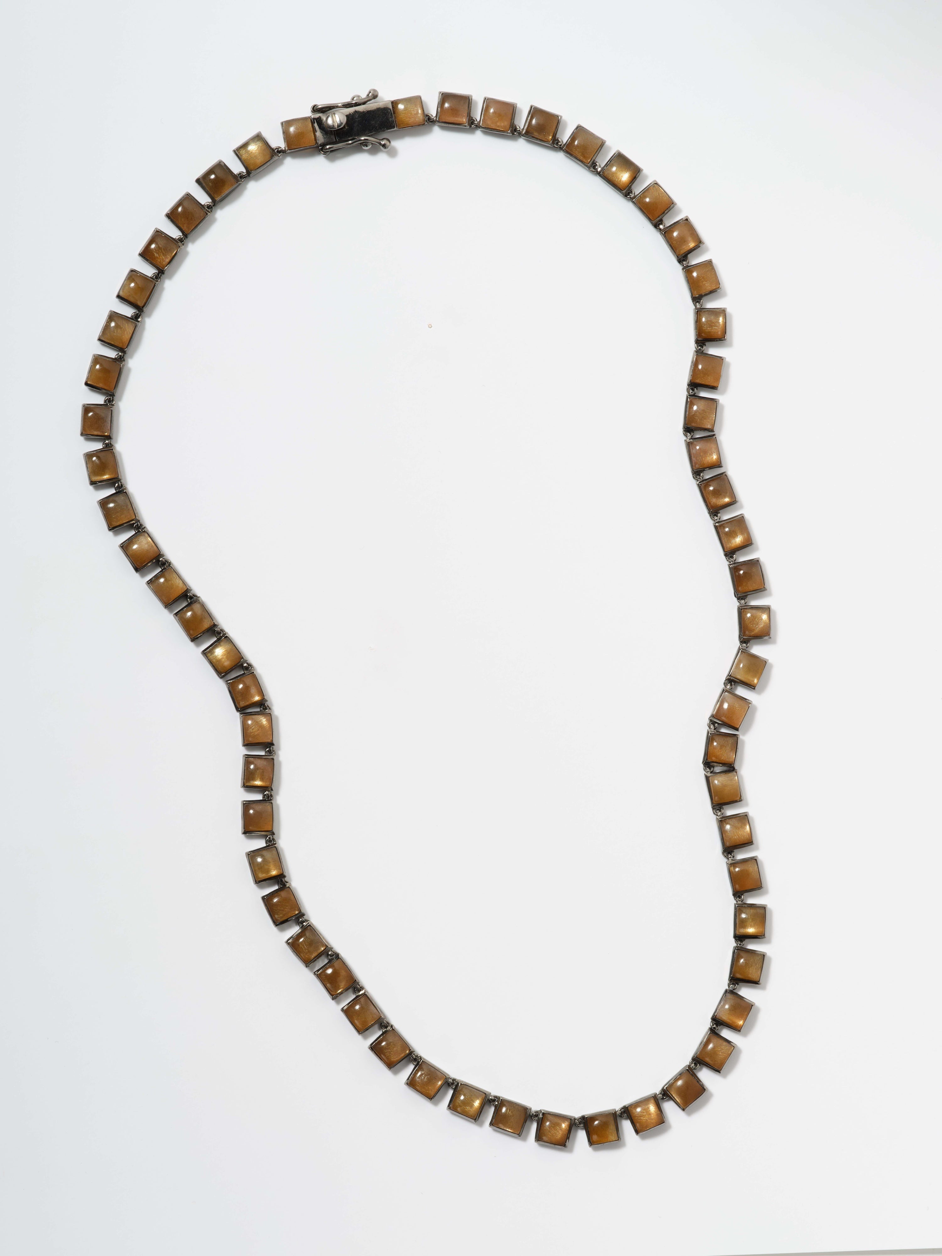Small Tile Rivière Necklace - Golden Sheen Moonstone