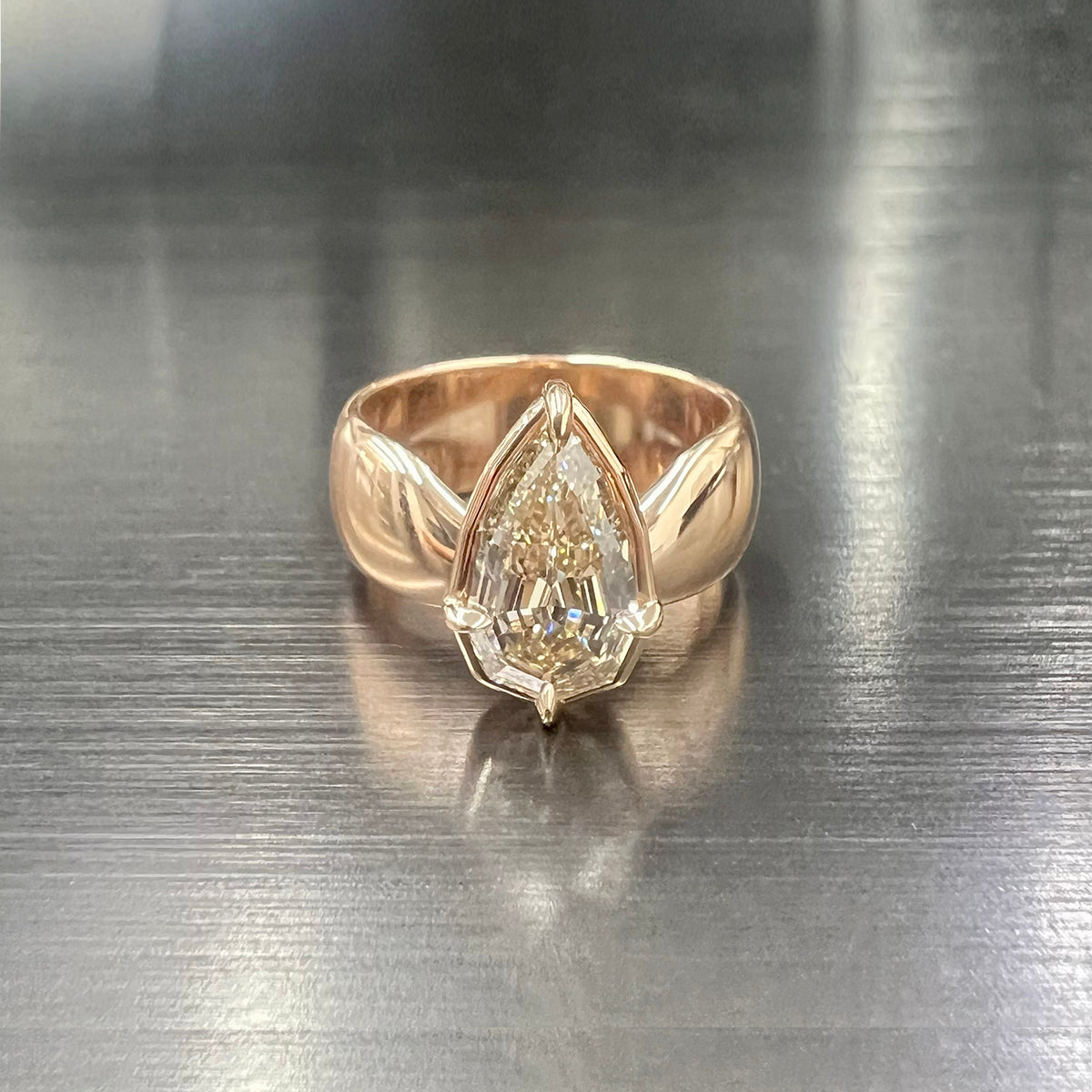 Crimped Pear Diamond Ring