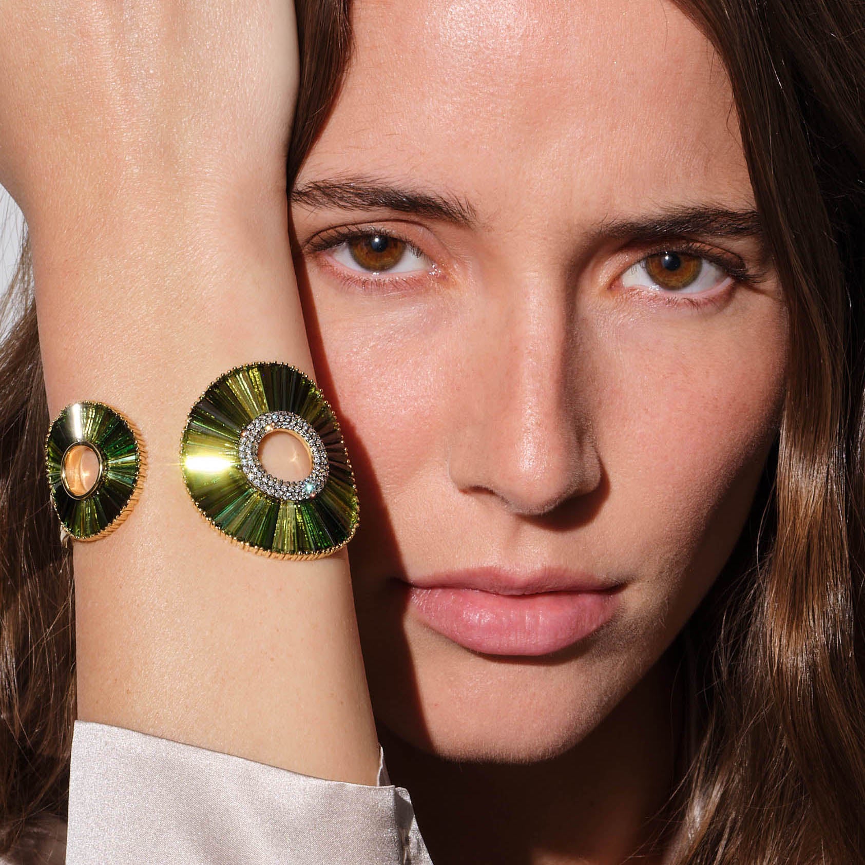 Open Sensu Cuff Bracelet - Green Tourmaline