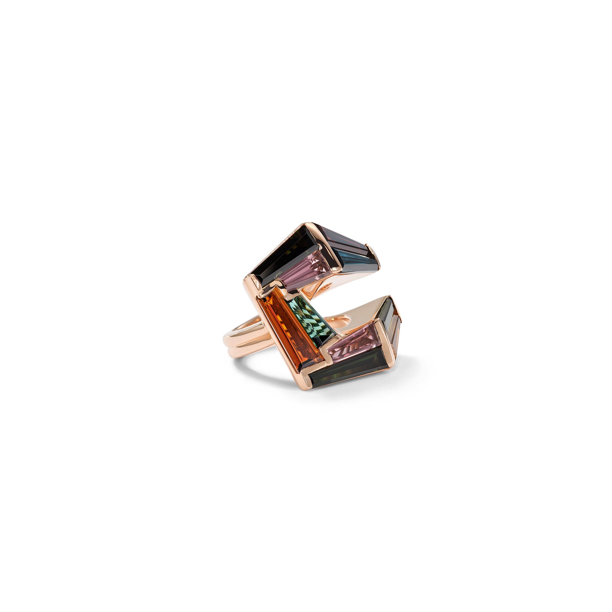 Double Fold-Over Mosaic Ring - Golden Tourmaline