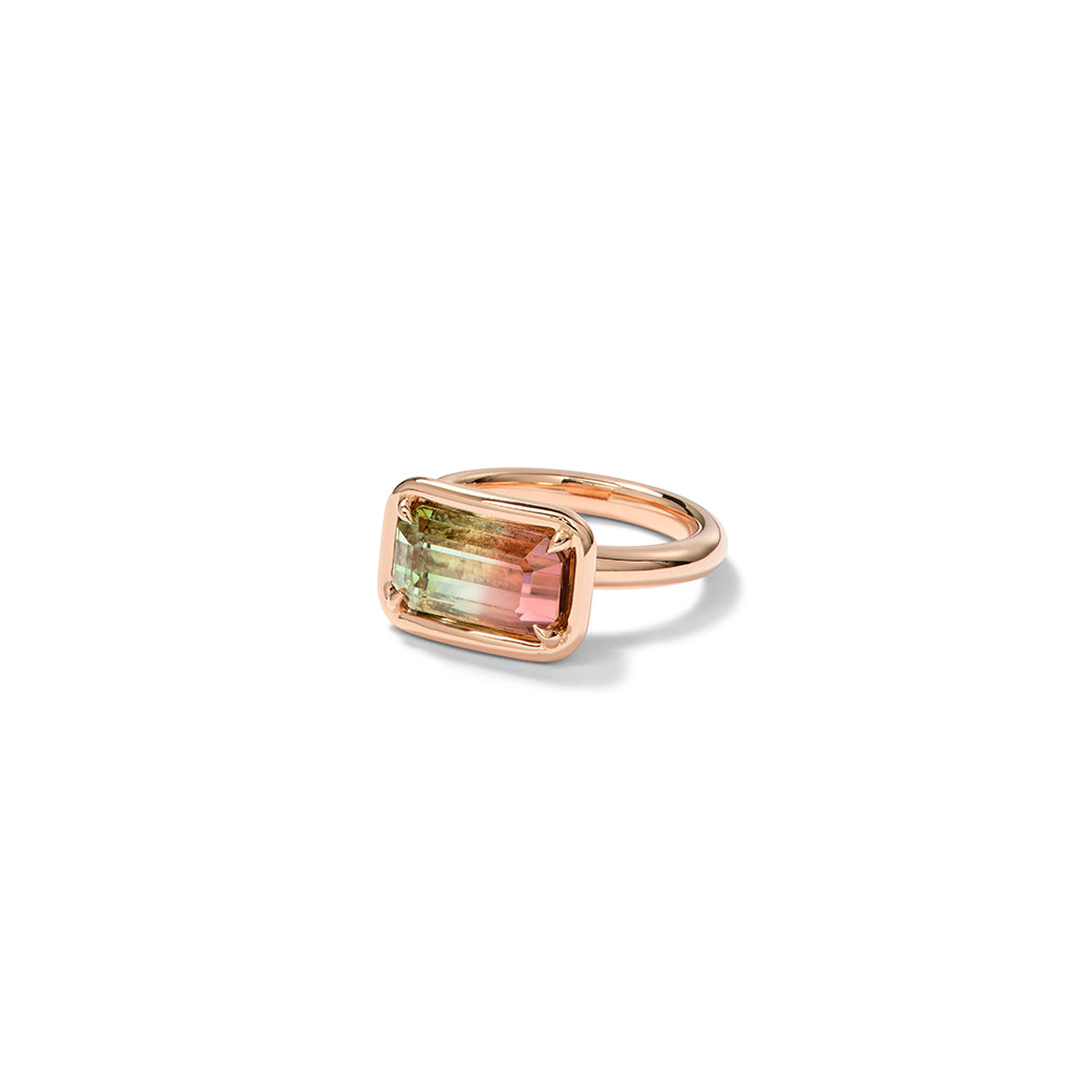 East West Stacked Sleeping Solitaire - Bi-color Tourmaline
