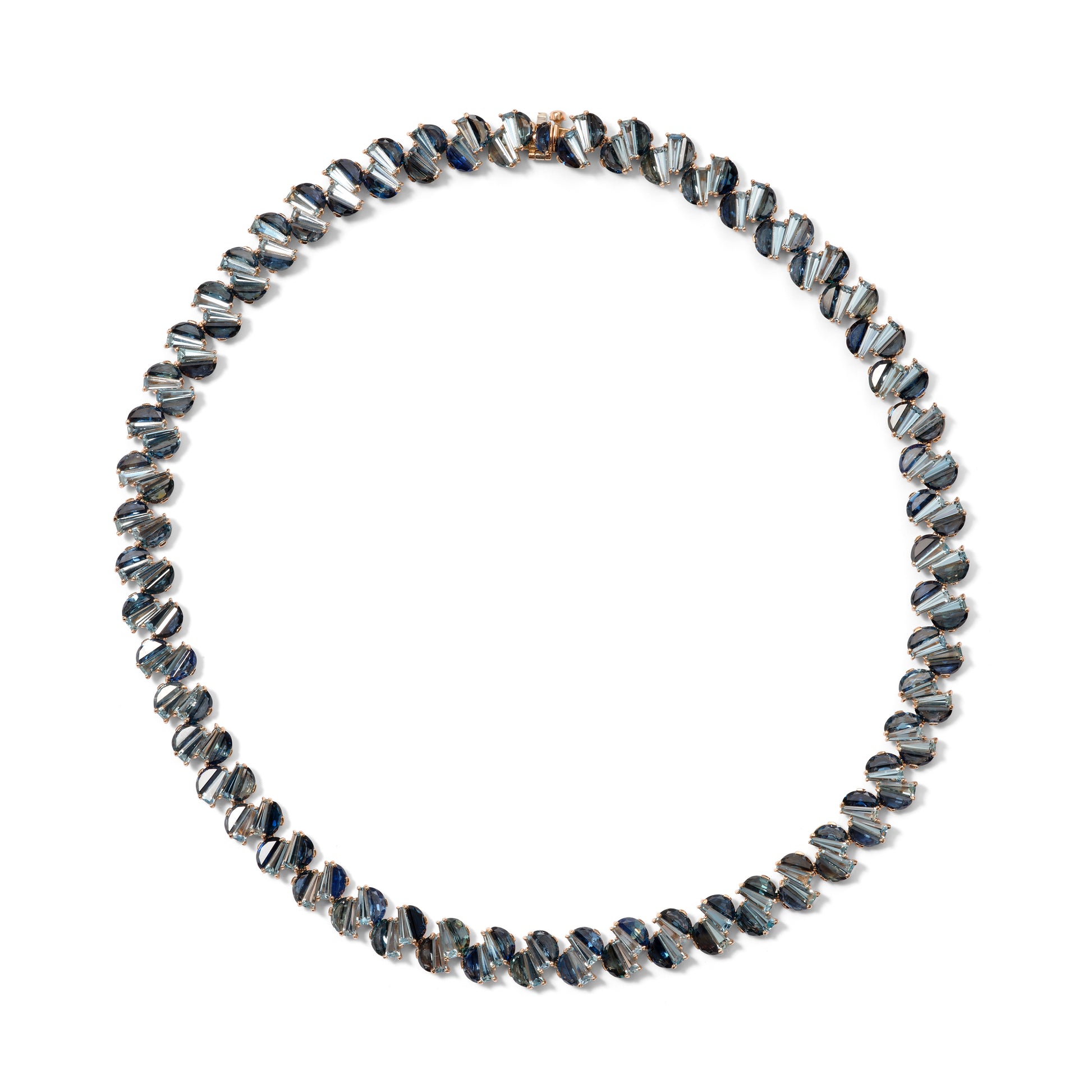 Braided Collar Riviere Necklace - Sapphire and Aquamarine