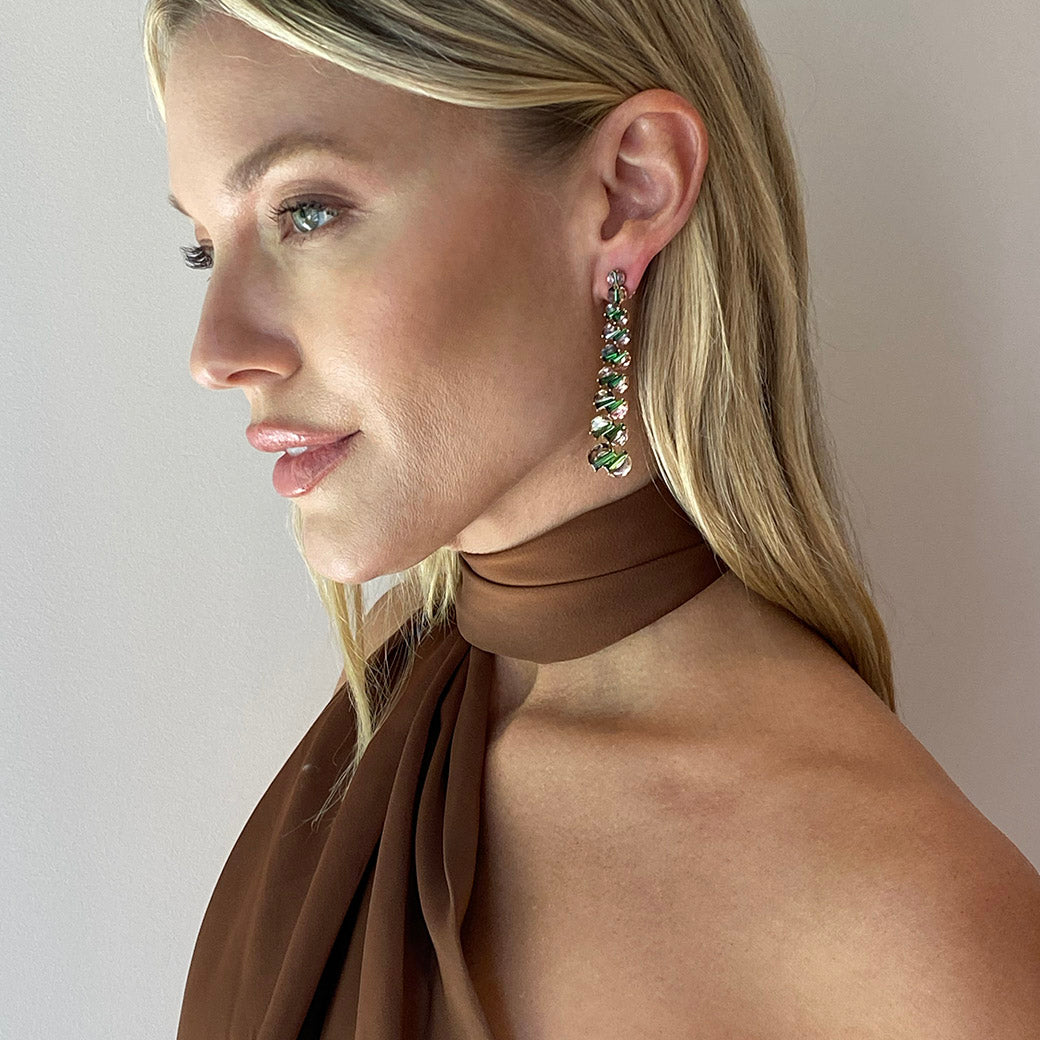 Braided Drop Earrings - Bi-Color Tourmaline and Chrome Tourmaline