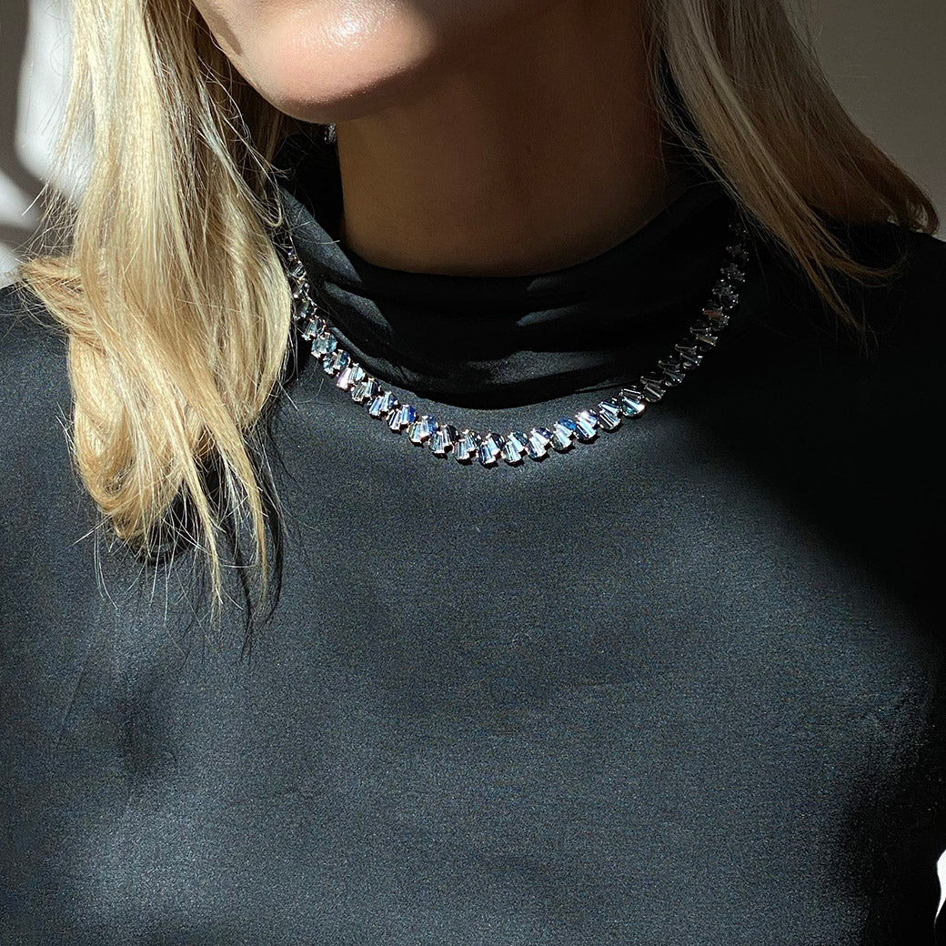 Braided Collar Riviere Necklace - Sapphire and Aquamarine