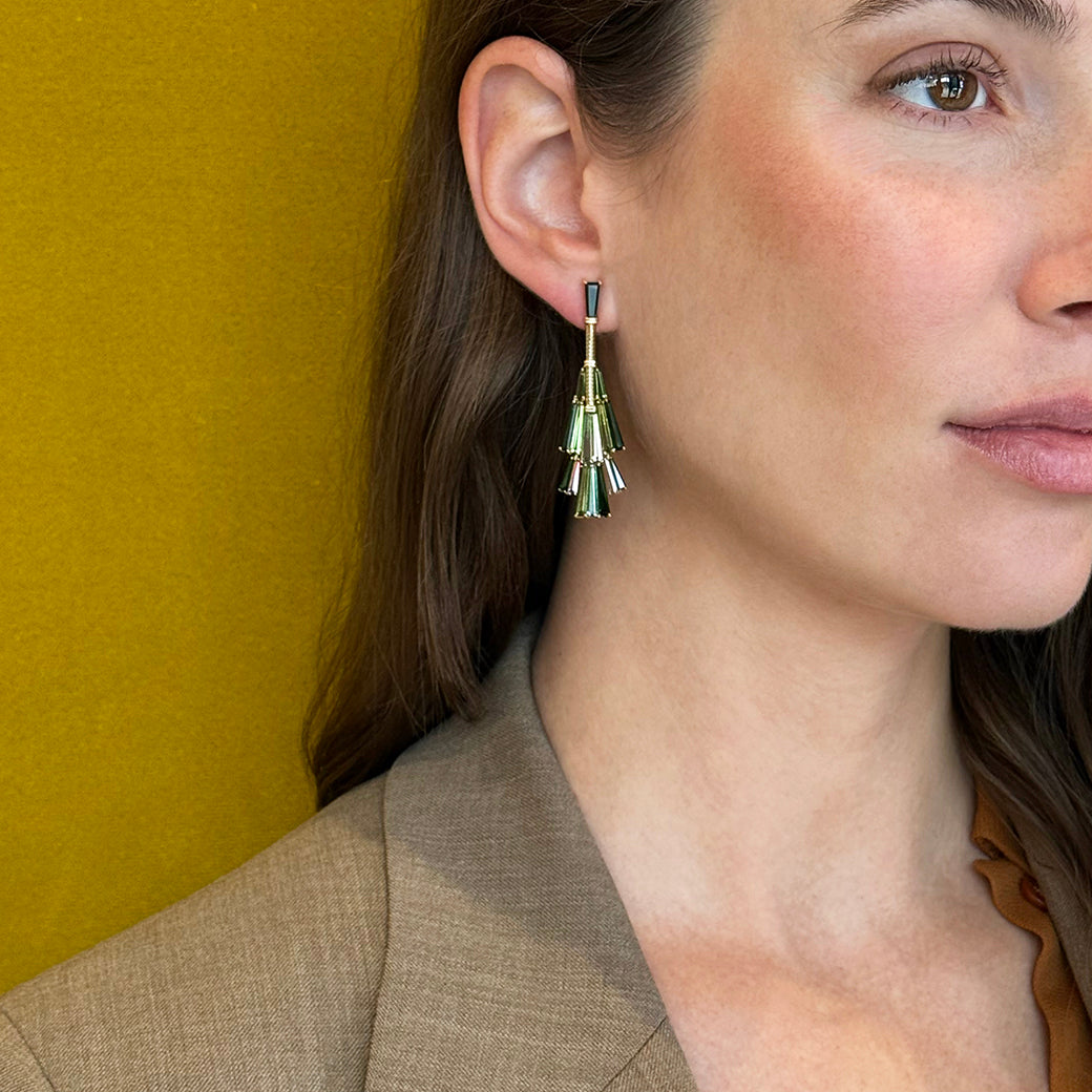 Broomstick Tassel Earrings - Green Tourmaline & Bi-Color Tourmaline
