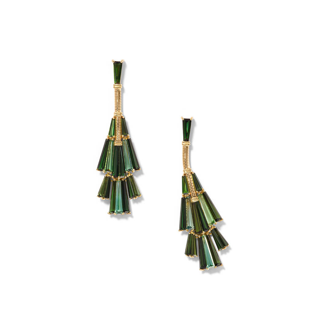 Broomstick Tassel Earrings - Green Tourmaline