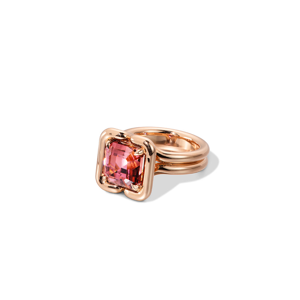 Buttress Emerald Cut Solitaire Ring Pink Tourmaline