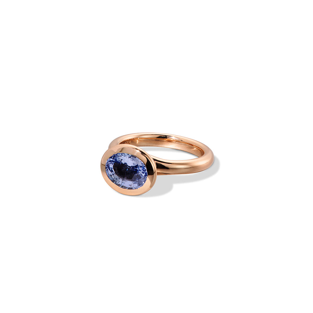 Stacked Oval Solitaire Ring Ceylon Blue Sapphire