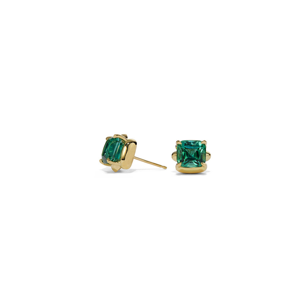 Cloud Stone Stud Earrings - Green Tourmaline
