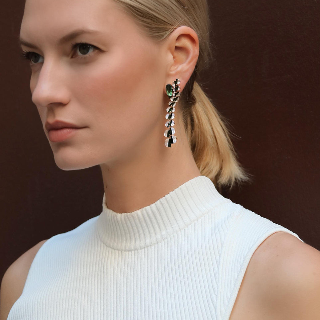 Curved Column Earrings - Green Tourmaline