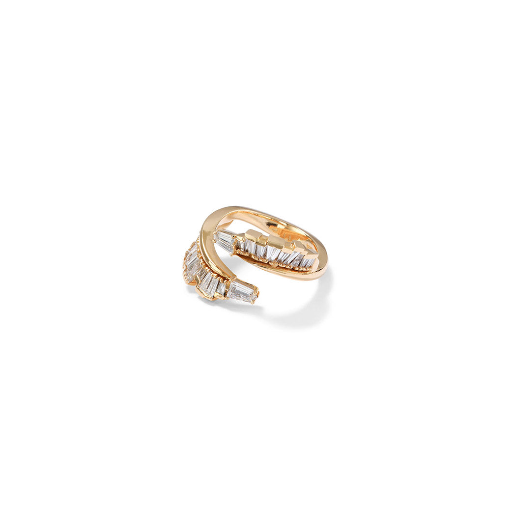 Ruched Open Coil Ring - with Diamond Points