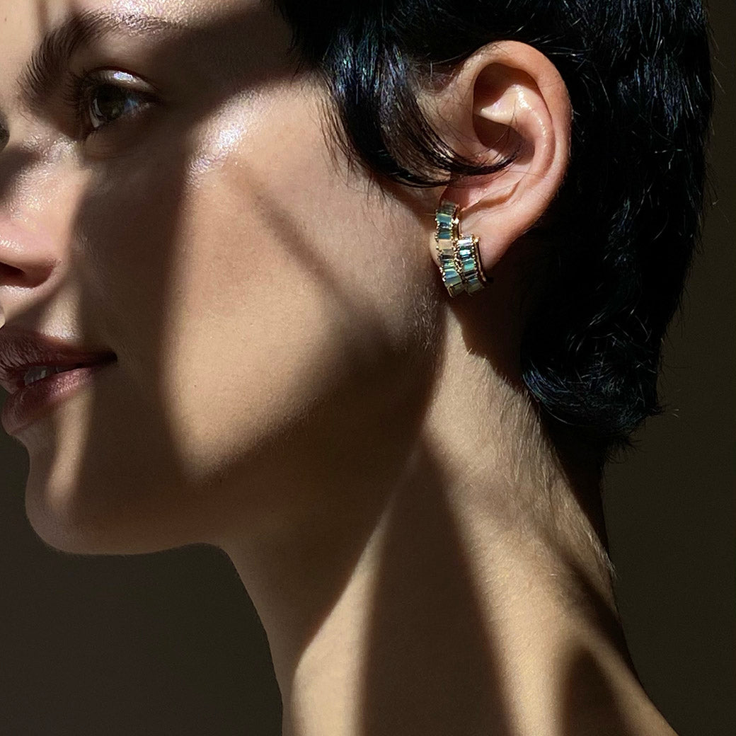 Double Ruched Ear Cuffs - Blue Peruvian Opal & Aquamarine