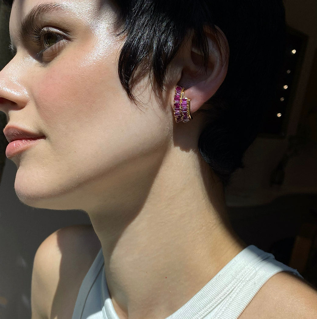 Double Ruched Ear Cuffs - Ruby