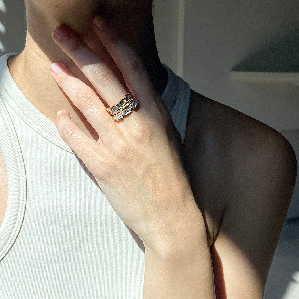 Double Ruched Ribbon Ring - Diamond