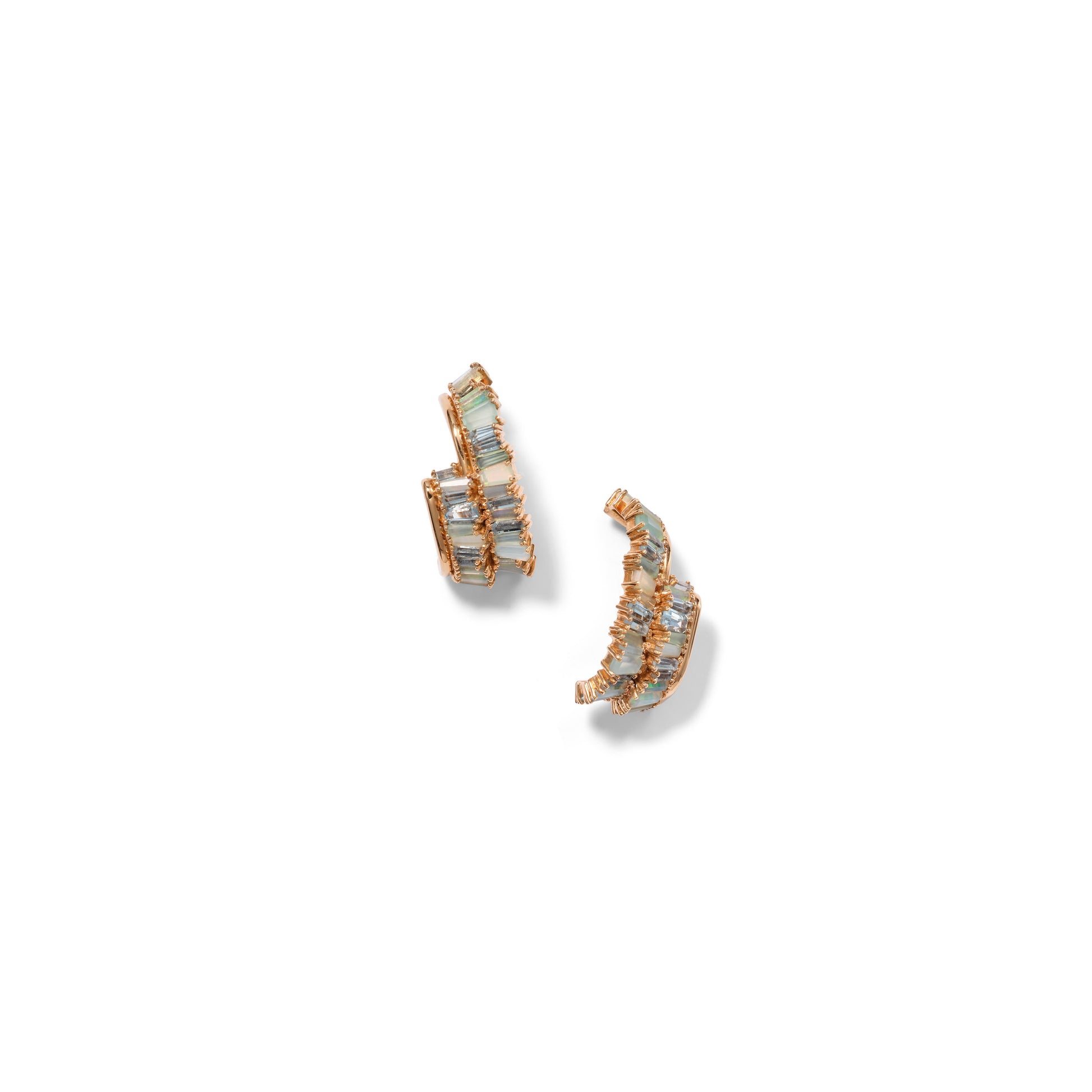 Double Ruched Ear Cuffs - Blue Peruvian Opal & Aquamarine