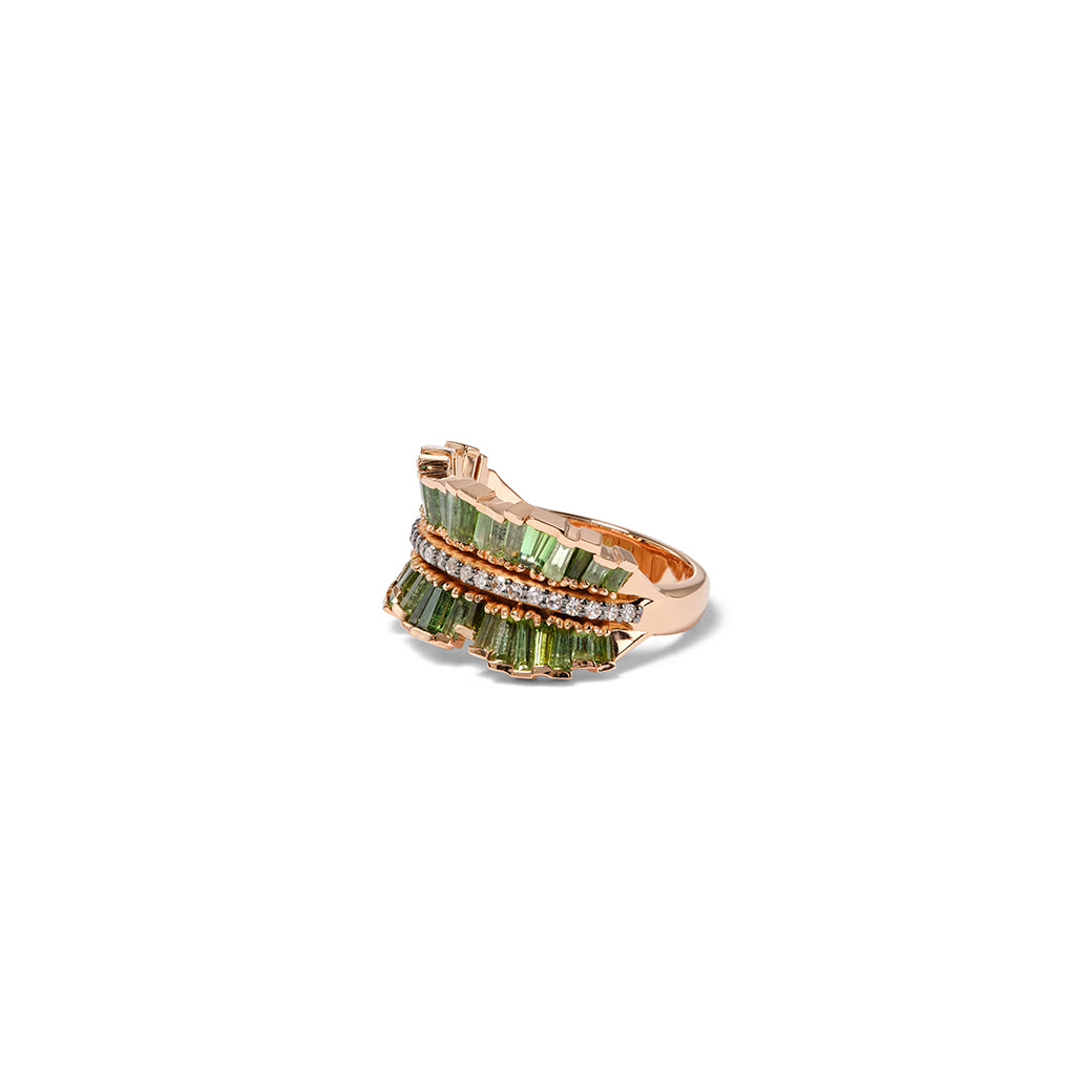 Double Ruched Ribbon Ring - Green Tourmaline