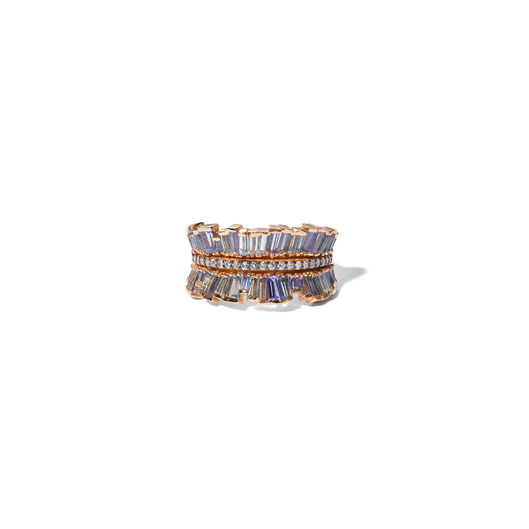 Double Ruched Ribbon Ring - Tanzanite & Aquamarine