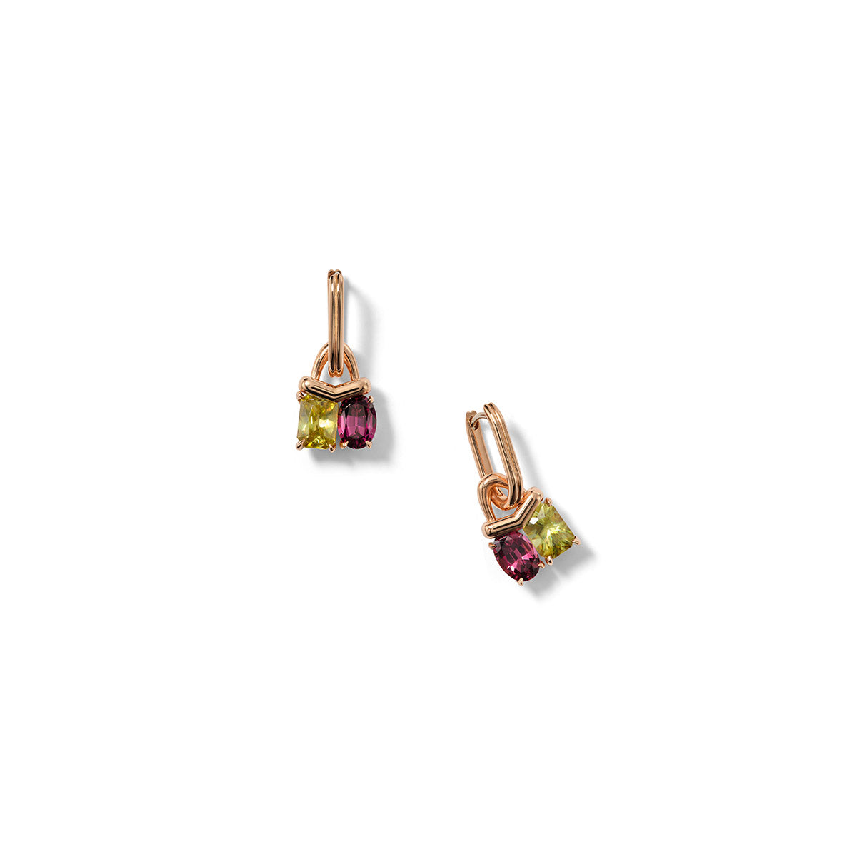 Duo Chevron Hobo Earrings - Sphene & Rhodolite