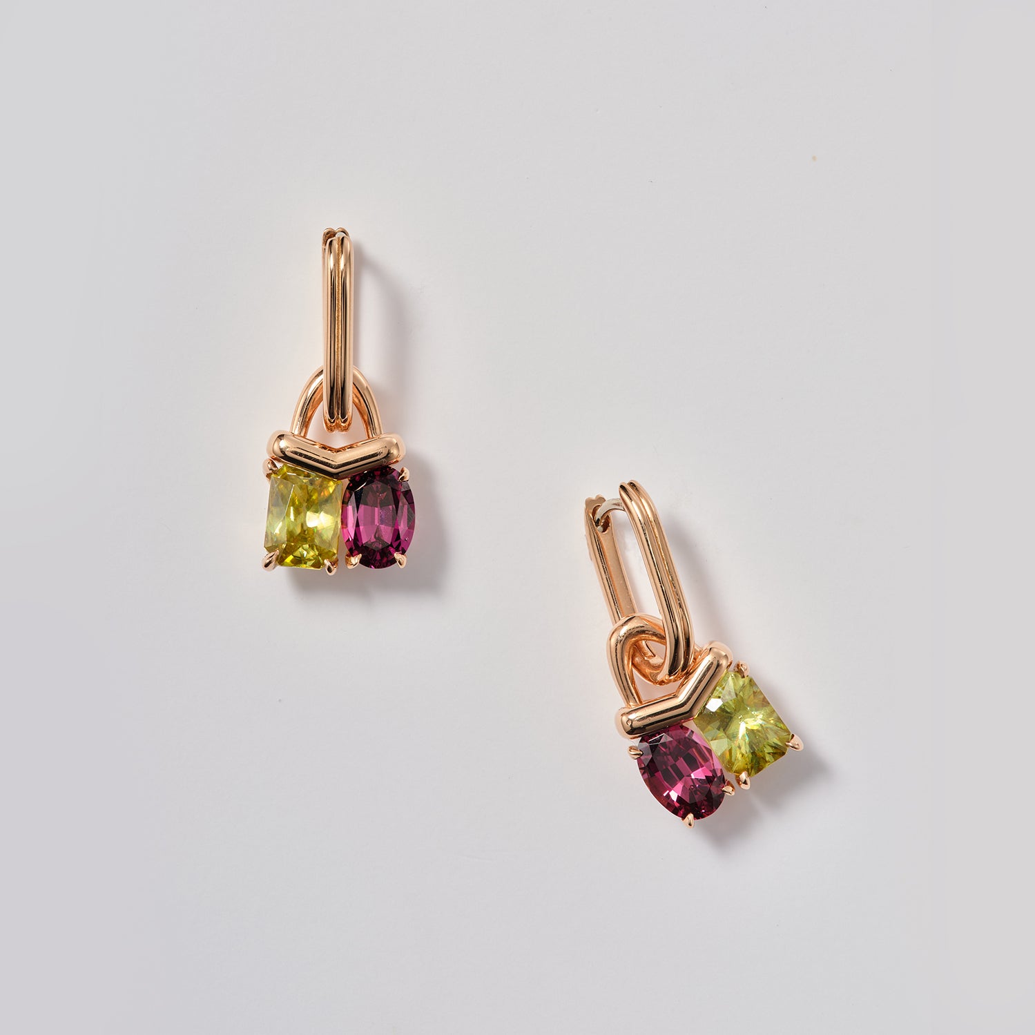 Duo Chevron Hobo Earrings - Sphene & Rhodolite