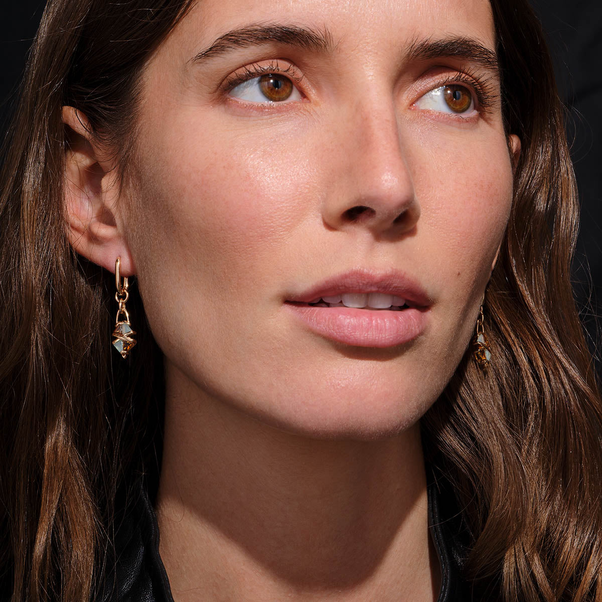 F Bomb Earrings - Golden Tourmaline & Blue Peruvian Opal