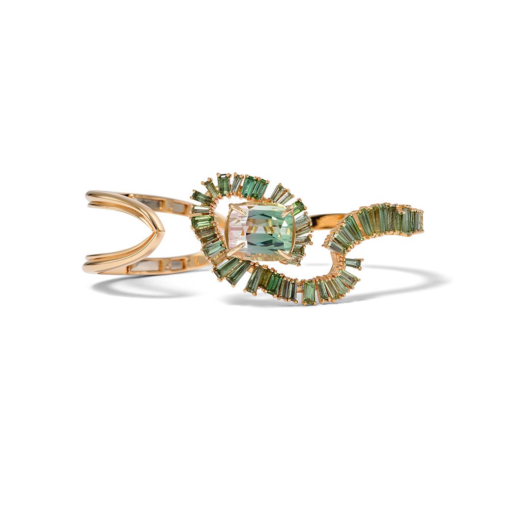 Solitaire Fray Open Cuff Bracelet - Bi-Color Tourmaline