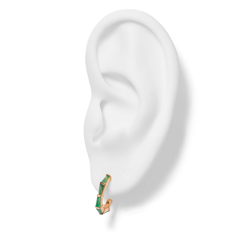 Hilvanado Stitch Oval Mini Hoop Earrings - Emerald