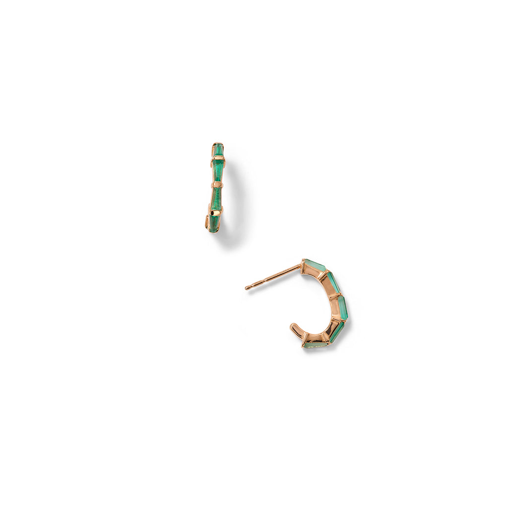 Hilvanado Stitch Oval Mini Hoop Earrings - Emerald