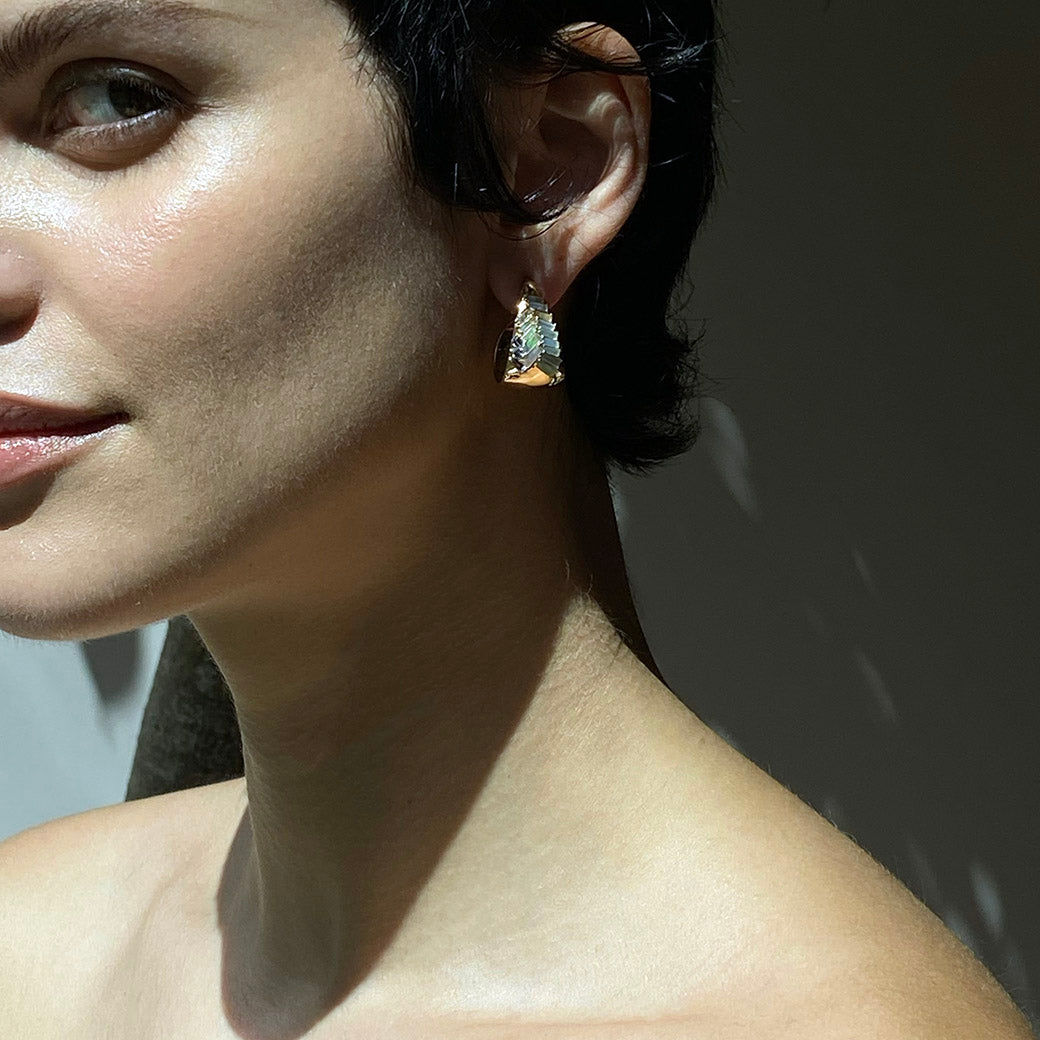 Herringbone Hoops - Blue Peruvian Opal, Aquamarine & Ethiopian Opal