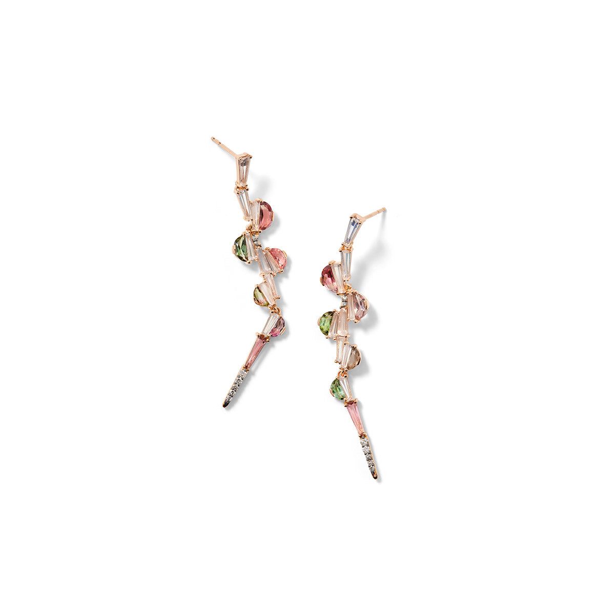 Mini Switchback Earrings - Tourmaline and Rainbow Moonstone