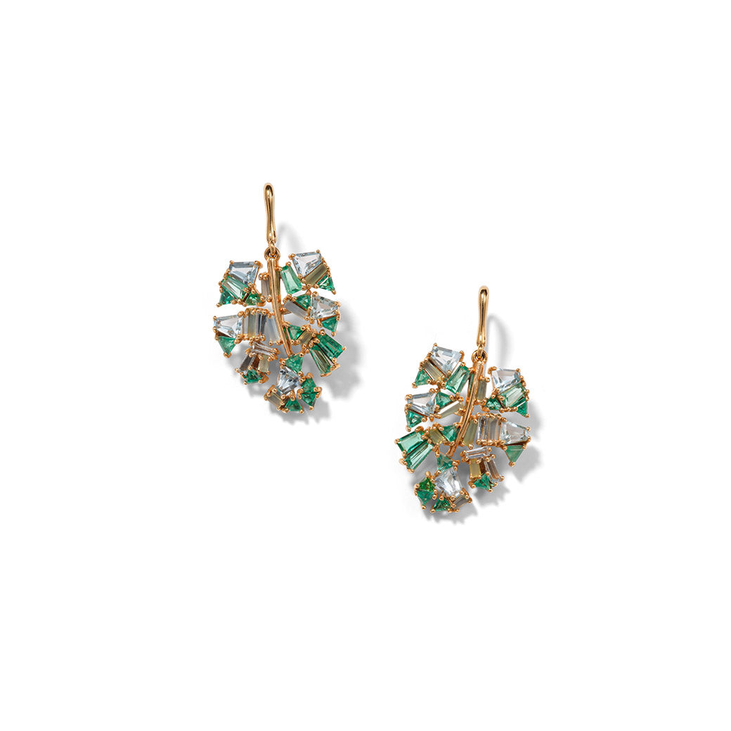Monstera Leaf Earrings - Aquamarine, Emerald & Blue Peruvian Opal