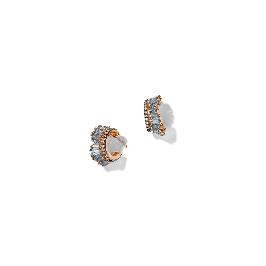 Petite Ruched Hoops - Aquamarine, & Diamond Pavé