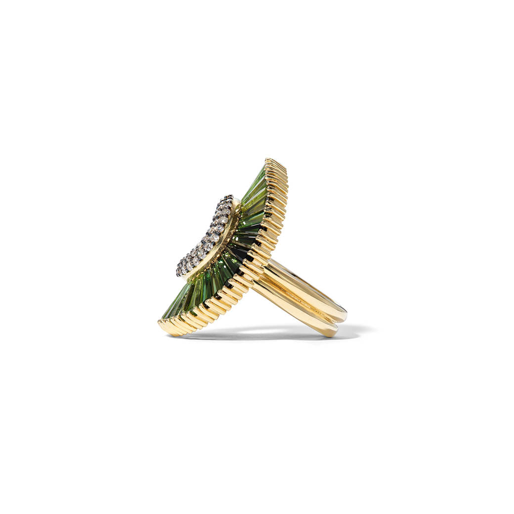 Sensu Pleated Collar Ring - Green Tourmaline
