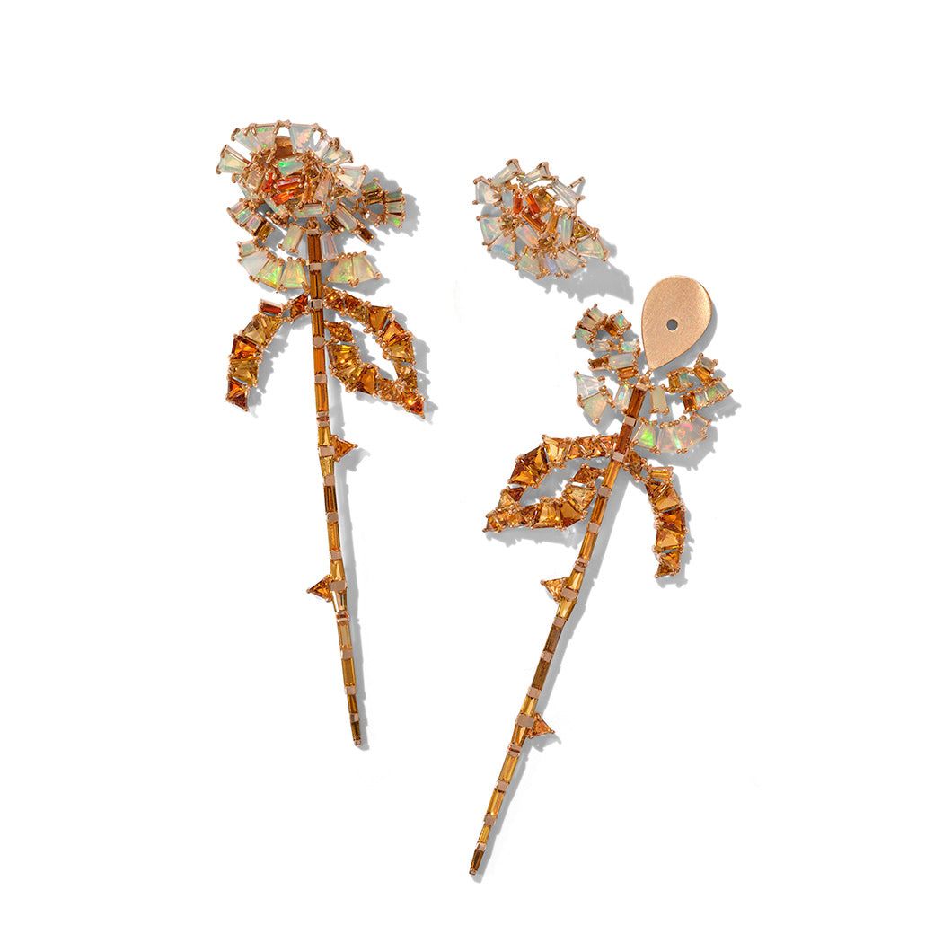 Rose and Stem Earrings - Golden Tourmaline
