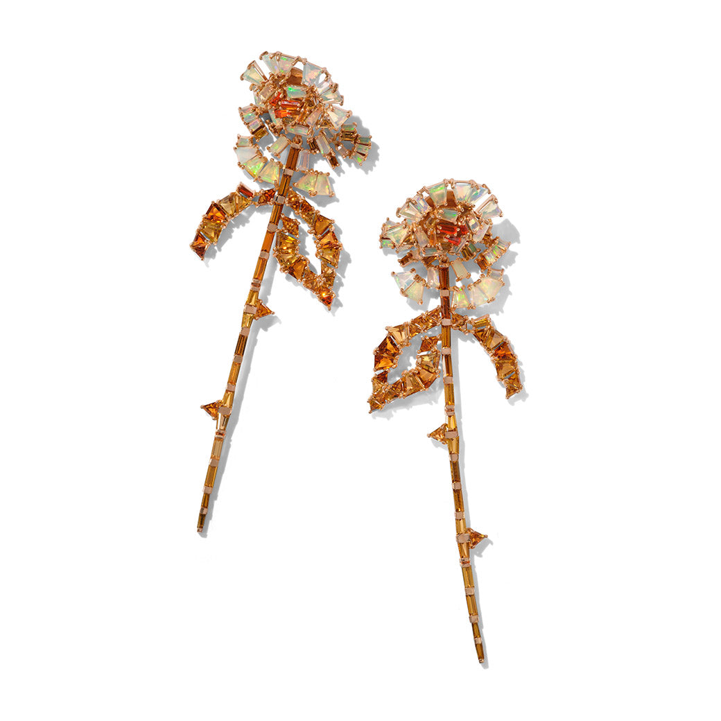 Rose and Stem Earrings - Golden Tourmaline